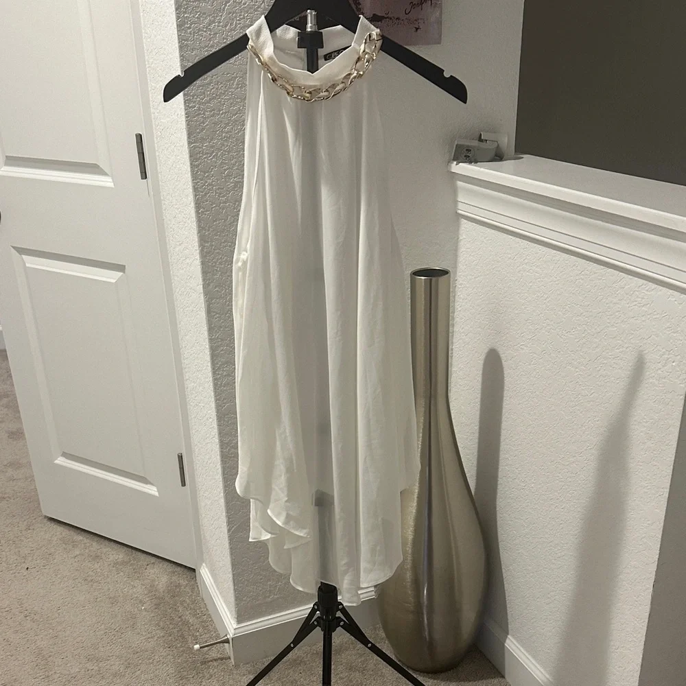 cleo White Halter Chain-Neck Flowing Chiffon Top